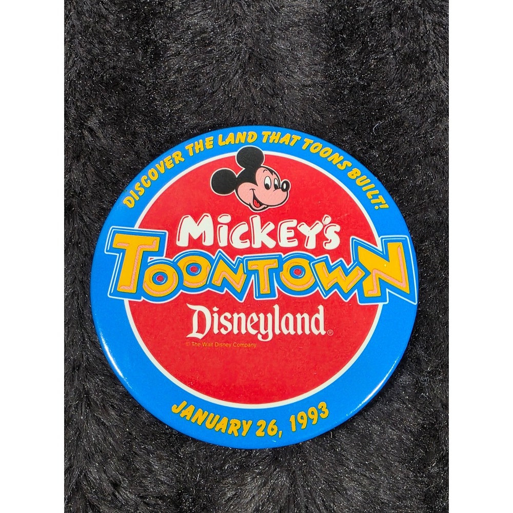 Vintage 1993 Mickey's Toontown Disneyland Opening Day Button Pin Disneyana 3"